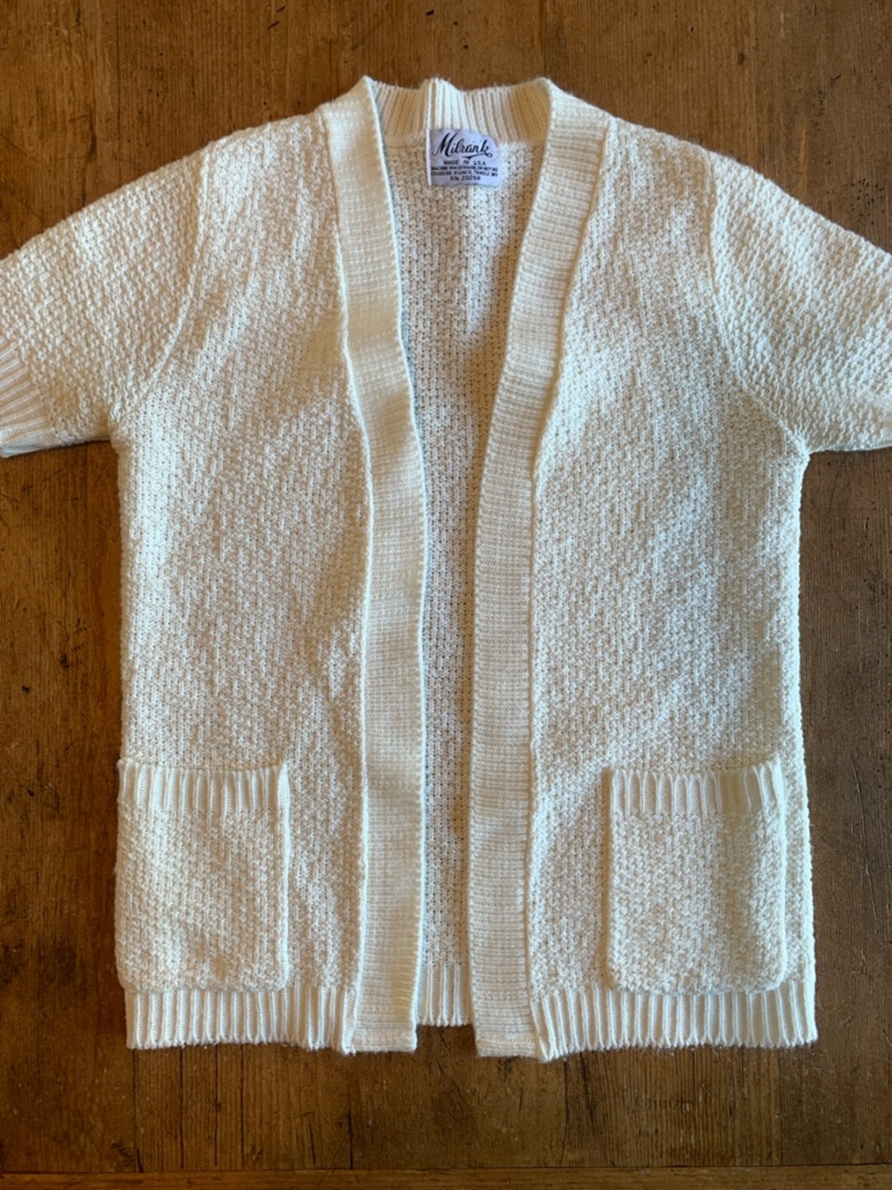 Vintage Milrank White Open-Front Cardigan Sweater